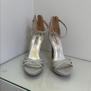 Badgley Mischka Silver Stiletto Heels with Ankle Strap